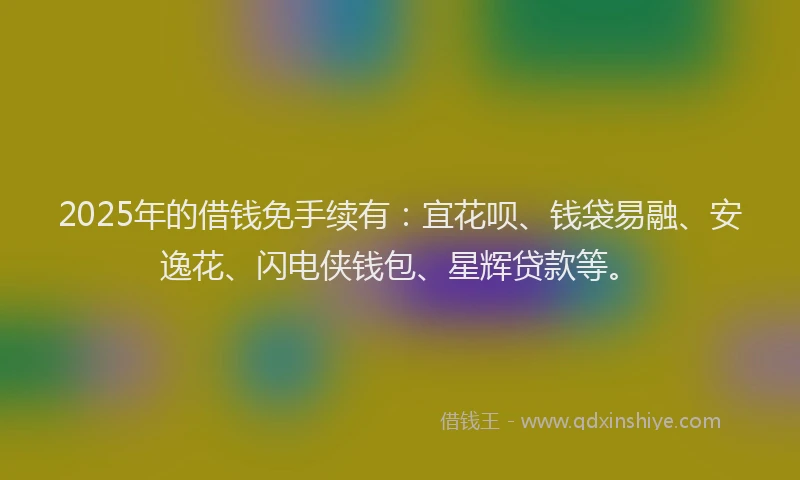 2025年的借钱免手续有：宜花呗、钱袋易融、安逸花、闪电侠钱包、星辉贷款等。