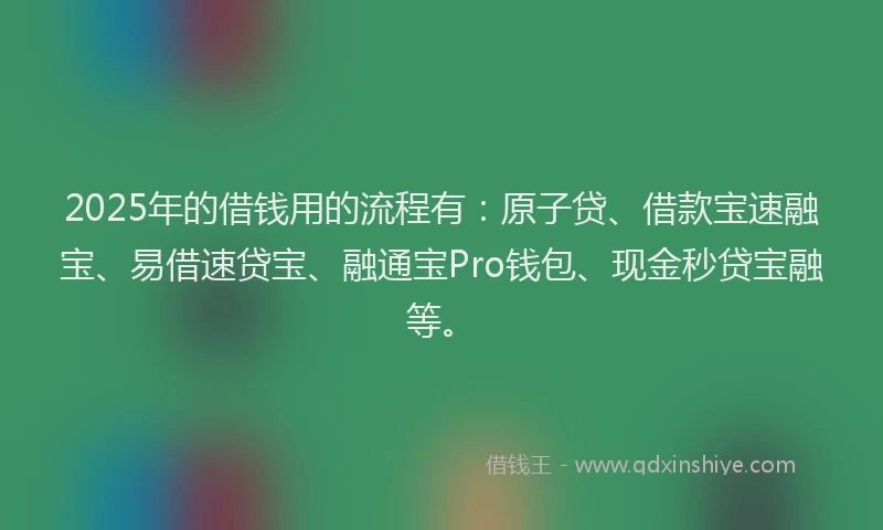 2025年的借钱用的流程有：原子贷、借款宝速融宝、易借速贷宝、融通宝Pro钱包、现金秒贷宝融等。