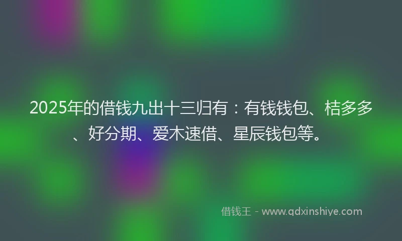 2025年的借钱九出十三归有：有钱钱包、桔多多、好分期、爱木速借、星辰钱包等。