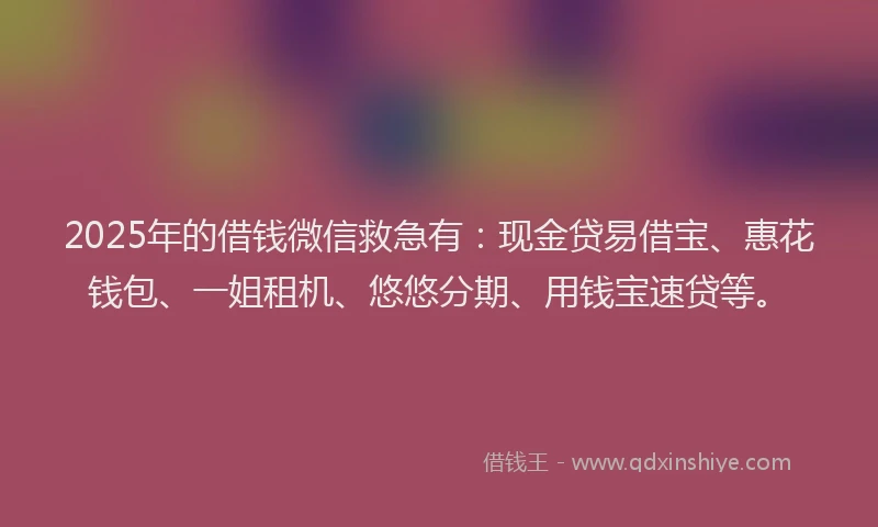 2025年的借钱微信救急有：现金贷易借宝、惠花钱包、一姐租机、悠悠分期、用钱宝速贷等。