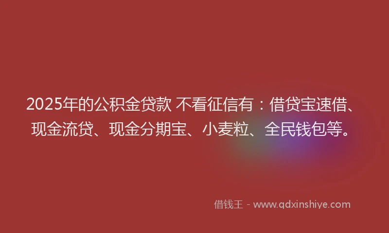 2025年的公积金贷款 不看征信有：借贷宝速借、现金流贷、现金分期宝、小麦粒、全民钱包等。
