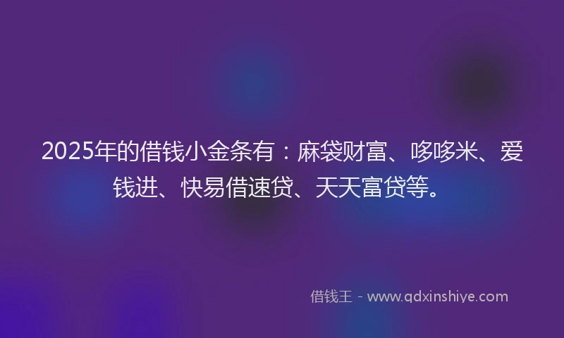 2025年的借钱小金条有：麻袋财富、哆哆米、爱钱进、快易借速贷、天天富贷等。