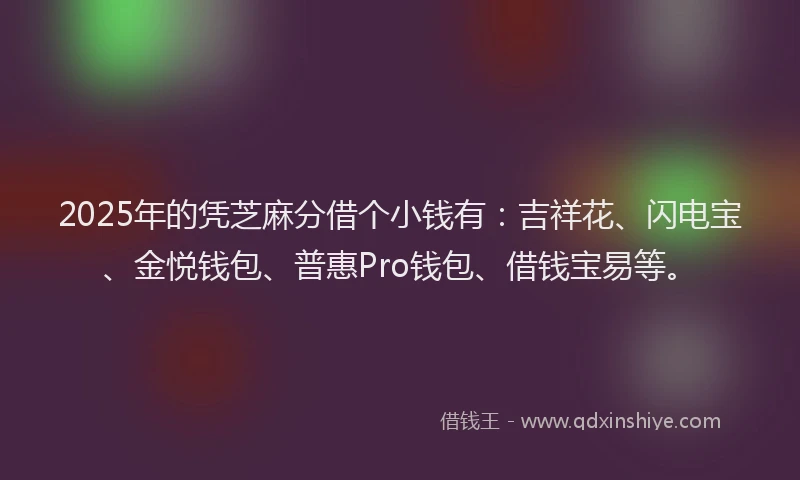 2025年的凭芝麻分借个小钱有：吉祥花、闪电宝、金悦钱包、普惠Pro钱包、借钱宝易等。
