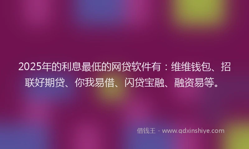 2025年的利息最低的网贷软件有：维维钱包、招联好期贷、你我易借、闪贷宝融、融资易等。