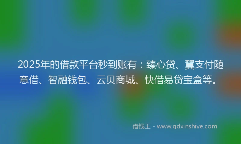 2025年的借款平台秒到账有：臻心贷、翼支付随意借、智融钱包、云贝商城、快借易贷宝盒等。