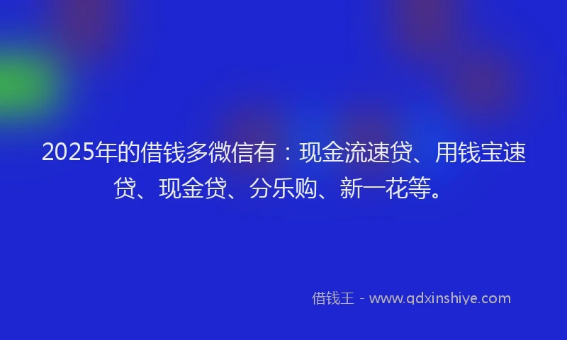2025年的借钱多微信有：现金流速贷、用钱宝速贷、现金贷、分乐购、新一花等。