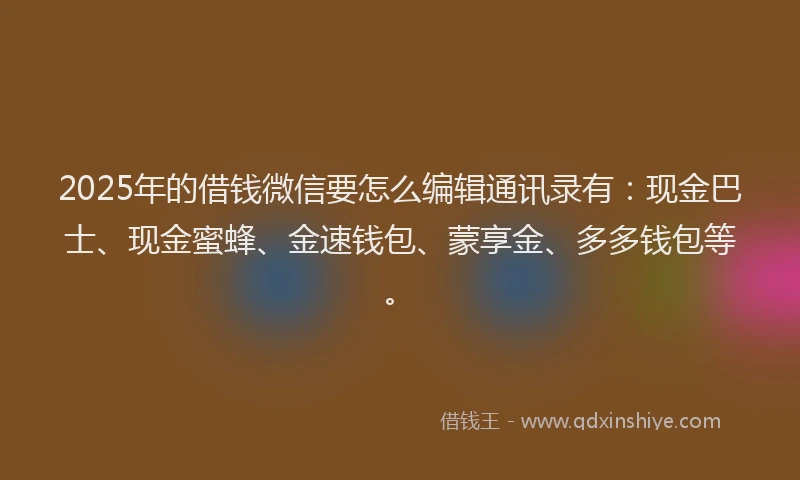 2025年的借钱微信要怎么编辑通讯录有：现金巴士、现金蜜蜂、金速钱包、蒙享金、多多钱包等。