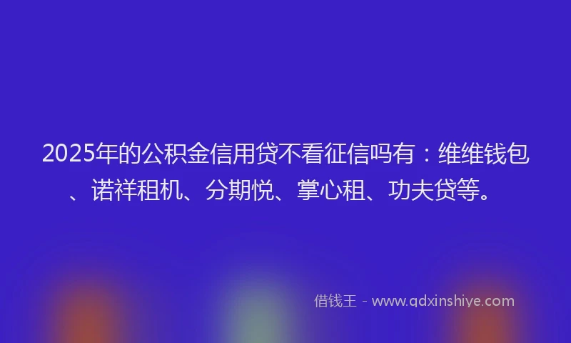 2025年的公积金信用贷不看征信吗有：维维钱包、诺祥租机、分期悦、掌心租、功夫贷等。