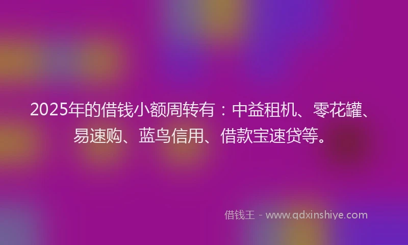 2025年的借钱小额周转有：中益租机、零花罐、易速购、蓝鸟信用、借款宝速贷等。