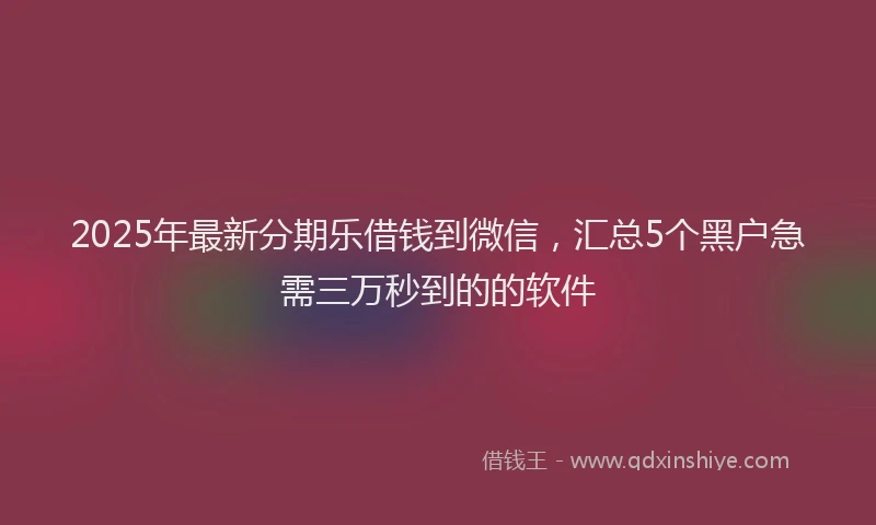 2025年最新分期乐借钱到微信，汇总5个黑户急需三万秒到的的软件