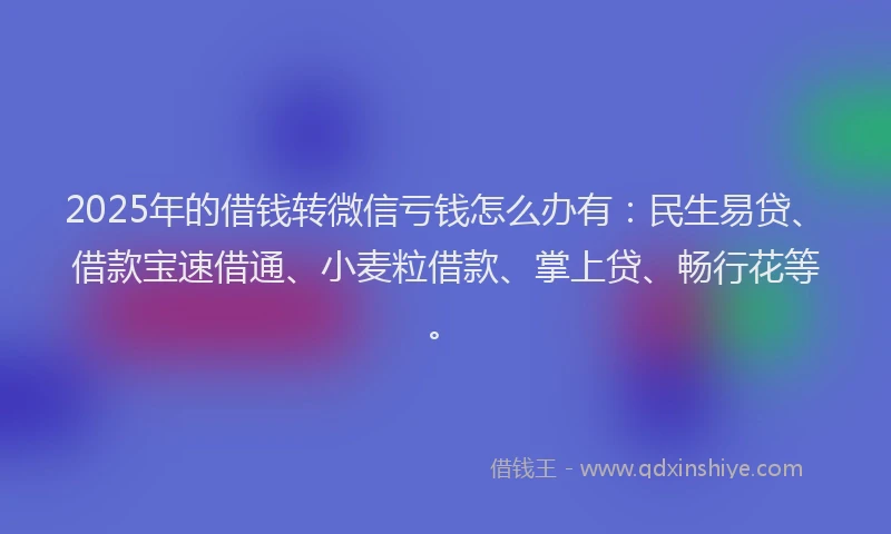 2025年的借钱转微信亏钱怎么办有：民生易贷、借款宝速借通、小麦粒借款、掌上贷、畅行花等。