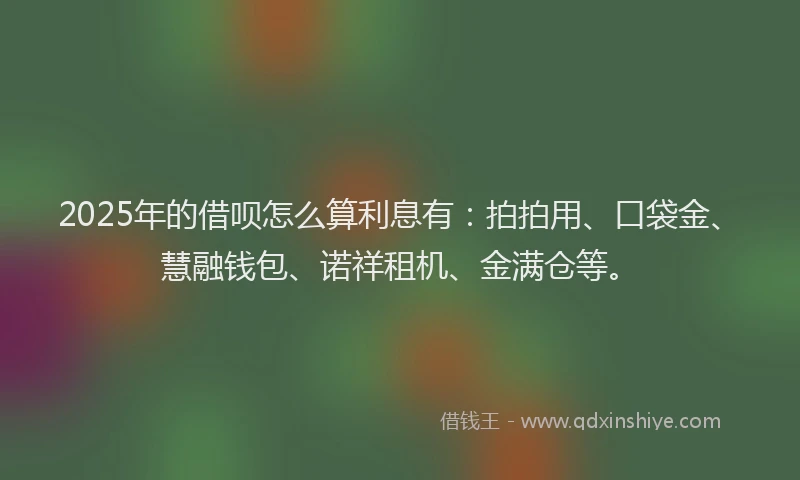 2025年的借呗怎么算利息有：拍拍用、口袋金、慧融钱包、诺祥租机、金满仓等。