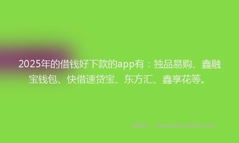 2025年的借钱好下款的app有：独品易购、鑫融宝钱包、快借速贷宝、东方汇、鑫享花等。