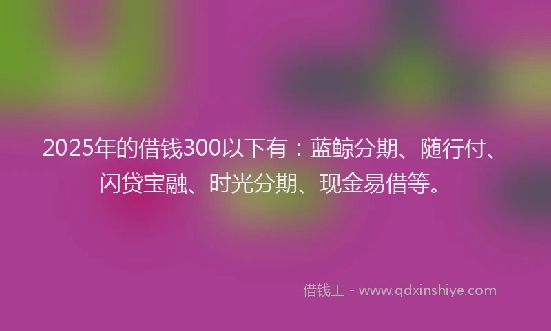 2025年的借钱300以下有：蓝鲸分期、随行付、闪贷宝融、时光分期、现金易借等。