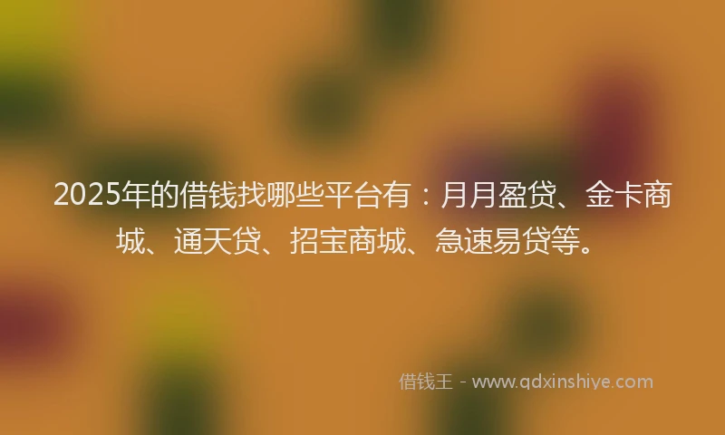 2025年的借钱找哪些平台有：月月盈贷、金卡商城、通天贷、招宝商城、急速易贷等。
