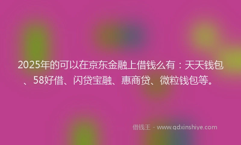 2025年的可以在京东金融上借钱么有：天天钱包、58好借、闪贷宝融、惠商贷、微粒钱包等。