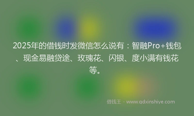 2025年的借钱时发微信怎么说有：智融Pro+钱包、现金易融贷途、玫瑰花、闪银、度小满有钱花等。