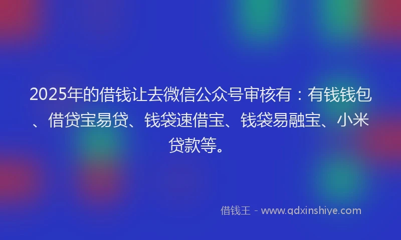 2025年的借钱让去微信公众号审核有：有钱钱包、借贷宝易贷、钱袋速借宝、钱袋易融宝、小米贷款等。