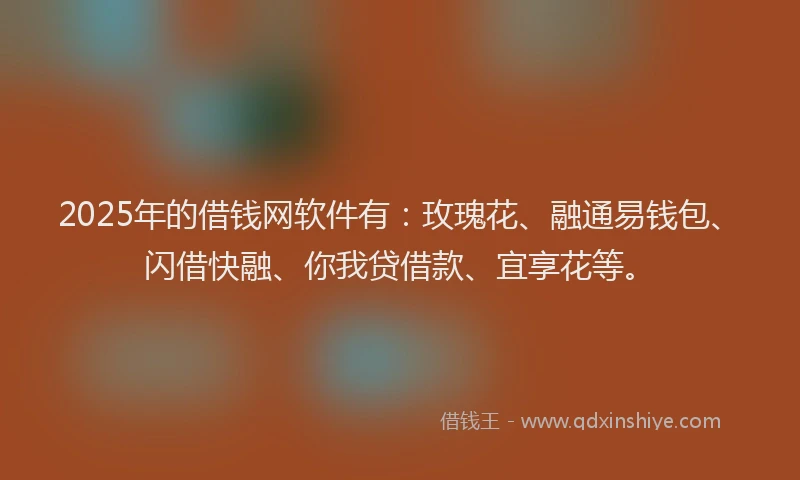 2025年的借钱网软件有：玫瑰花、融通易钱包、闪借快融、你我贷借款、宜享花等。