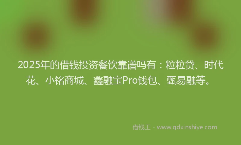 2025年的借钱投资餐饮靠谱吗有：粒粒贷、时代花、小铭商城、鑫融宝Pro钱包、甄易融等。