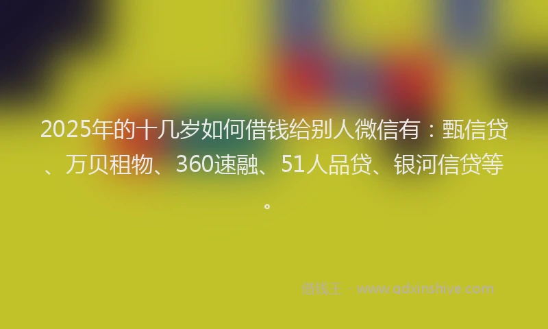 2025年的十几岁如何借钱给别人微信有：甄信贷、万贝租物、360速融、51人品贷、银河信贷等。