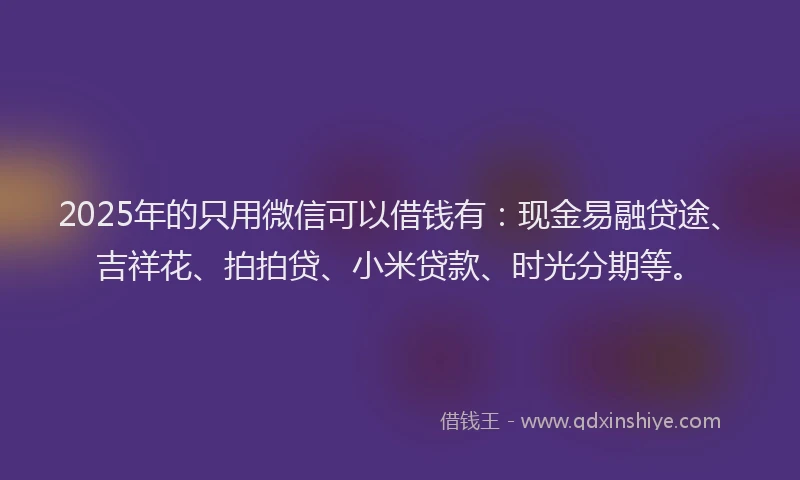 2025年的只用微信可以借钱有：现金易融贷途、吉祥花、拍拍贷、小米贷款、时光分期等。
