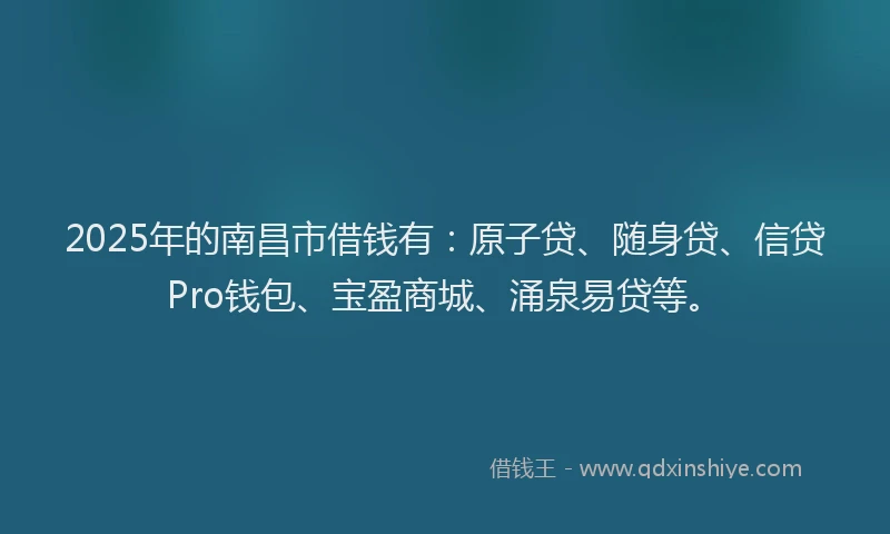 2025年的南昌市借钱有：原子贷、随身贷、信贷Pro钱包、宝盈商城、涌泉易贷等。