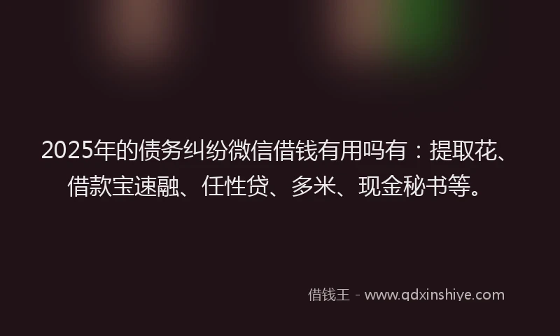 2025年的债务纠纷微信借钱有用吗有：提取花、借款宝速融、任性贷、多米、现金秘书等。