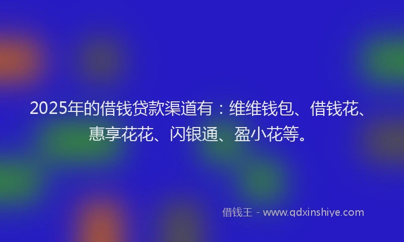 2025年的借钱贷款渠道有：维维钱包、借钱花、惠享花花、闪银通、盈小花等。
