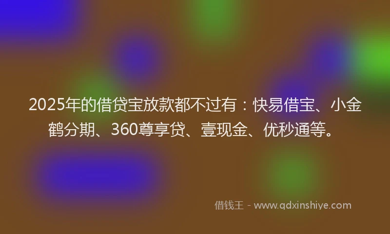 2025年的借贷宝放款都不过有：快易借宝、小金鹤分期、360尊享贷、壹现金、优秒通等。