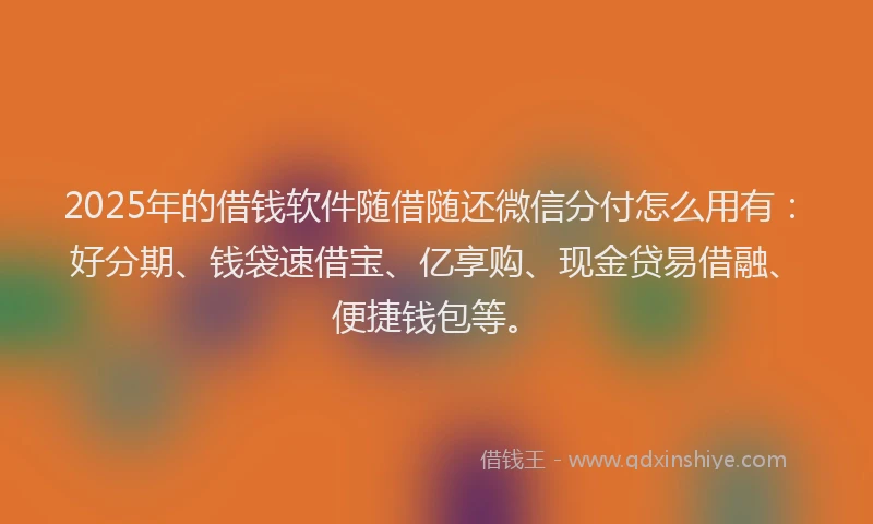 2025年的借钱软件随借随还微信分付怎么用有：好分期、钱袋速借宝、亿享购、现金贷易借融、便捷钱包等。