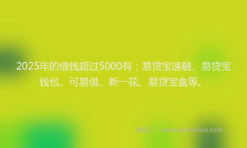 2025年的借钱超过5000有：易贷宝速融、易贷宝钱包、可易借、新一花、易贷宝盒等。