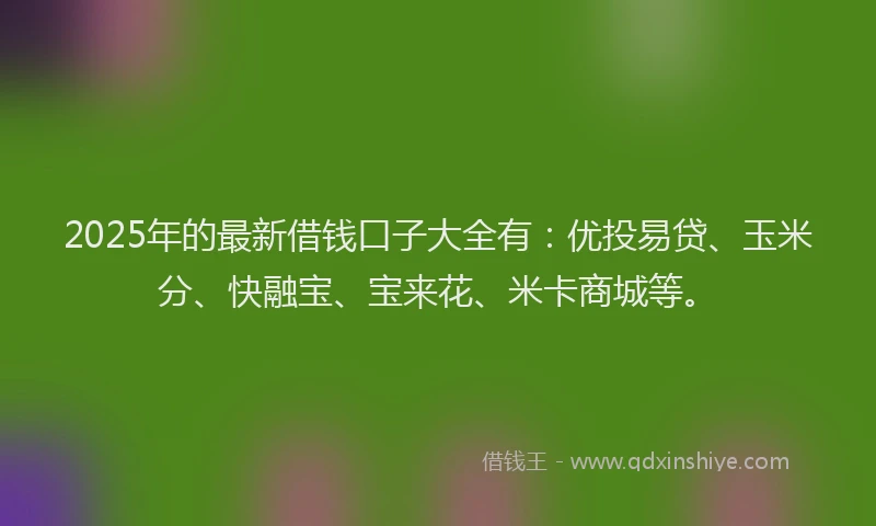 2025年的最新借钱口子大全有：优投易贷、玉米分、快融宝、宝来花、米卡商城等。