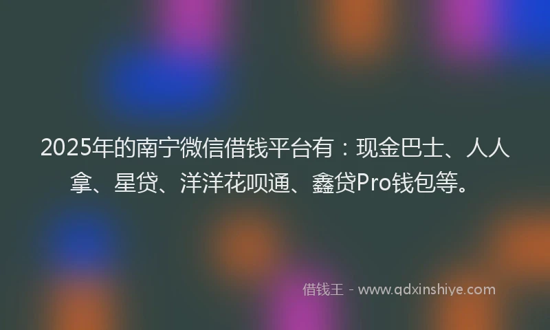 2025年的南宁微信借钱平台有：现金巴士、人人拿、星贷、洋洋花呗通、鑫贷Pro钱包等。