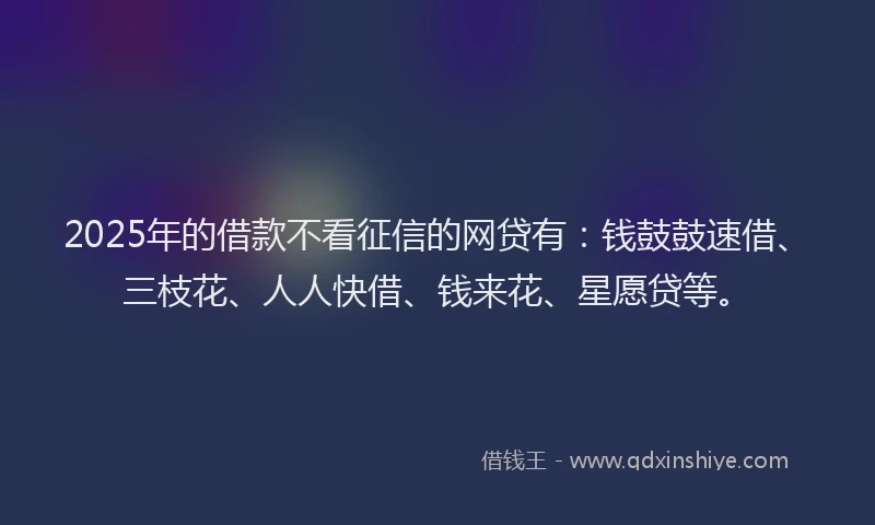 2025年的借款不看征信的网贷有：钱鼓鼓速借、三枝花、人人快借、钱来花、星愿贷等。