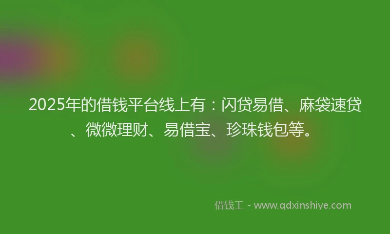 2025年的借钱平台线上有：闪贷易借、麻袋速贷、微微理财、易借宝、珍珠钱包等。