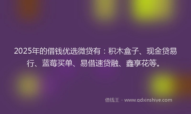 2025年的借钱优选微贷有：积木盒子、现金贷易行、蓝莓买单、易借速贷融、鑫享花等。
