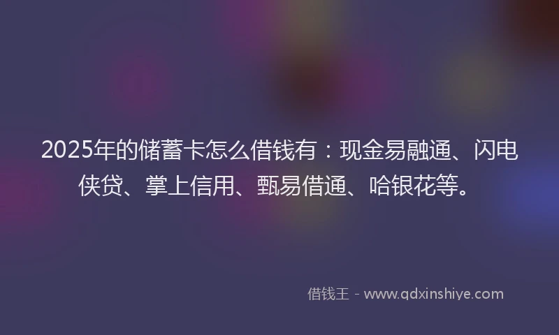 2025年的储蓄卡怎么借钱有：现金易融通、闪电侠贷、掌上信用、甄易借通、哈银花等。