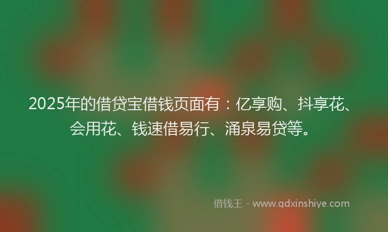 2025年的借贷宝借钱页面有：亿享购、抖享花、会用花、钱速借易行、涌泉易贷等。