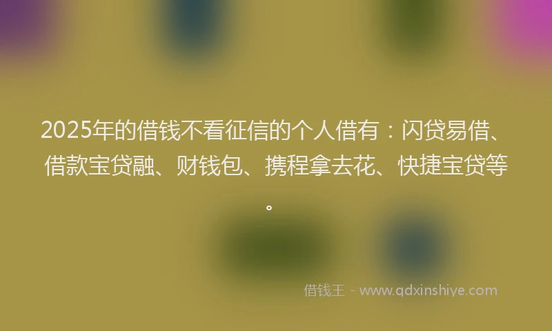 2025年的借钱不看征信的个人借有：闪贷易借、借款宝贷融、财钱包、携程拿去花、快捷宝贷等。
