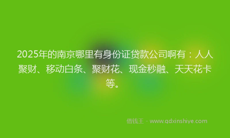2025年的南京哪里有身份证贷款公司啊有：人人聚财、移动白条、聚财花、现金秒融、天天花卡等。