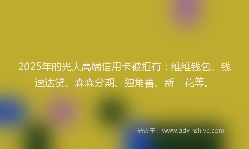 2025年的光大高端信用卡被拒有：维维钱包、钱速达贷、森森分期、独角兽、新一花等。