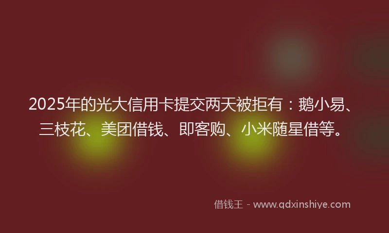2025年的光大信用卡提交两天被拒有：鹅小易、三枝花、美团借钱、即客购、小米随星借等。