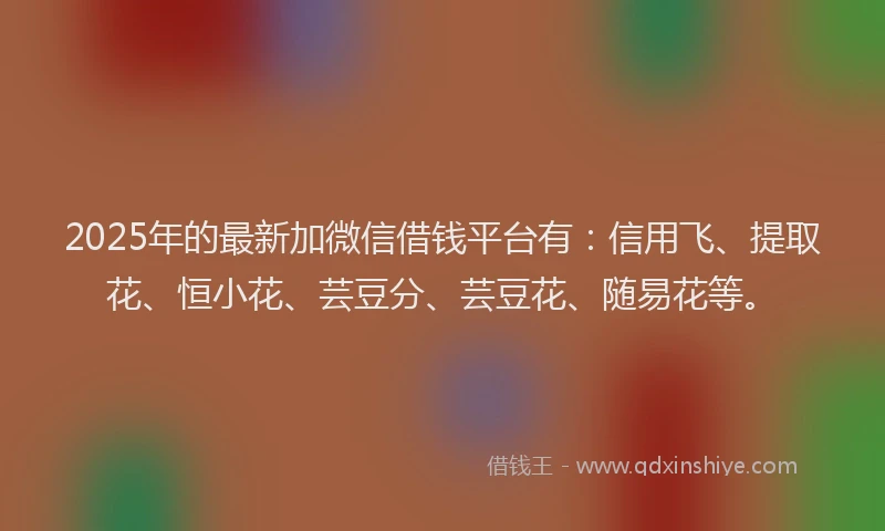 2025年的最新加微信借钱平台有：信用飞、提取花、恒小花、芸豆分、芸豆花、随易花等。