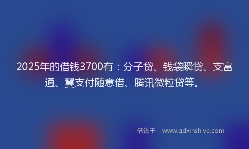2025年的借钱3700有：分子贷、钱袋瞬贷、支富通、翼支付随意借、腾讯微粒贷等。