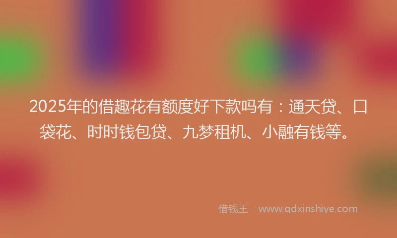 2025年的借趣花有额度好下款吗有：通天贷、口袋花、时时钱包贷、九梦租机、小融有钱等。