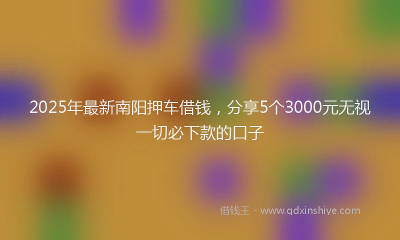 2025年最新南阳押车借钱，分享5个3000元无视一切必下款的口子