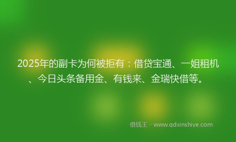 2025年的副卡为何被拒有：借贷宝通、一姐租机、今日头条备用金、有钱来、金瑞快借等。