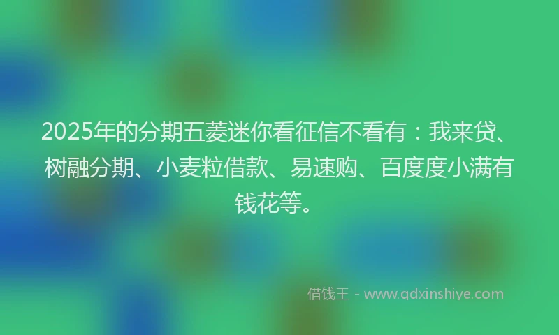 2025年的分期五菱迷你看征信不看有：我来贷、树融分期、小麦粒借款、易速购、百度度小满有钱花等。