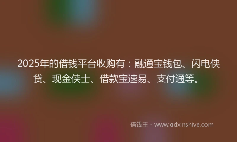 2025年的借钱平台收购有：融通宝钱包、闪电侠贷、现金侠士、借款宝速易、支付通等。